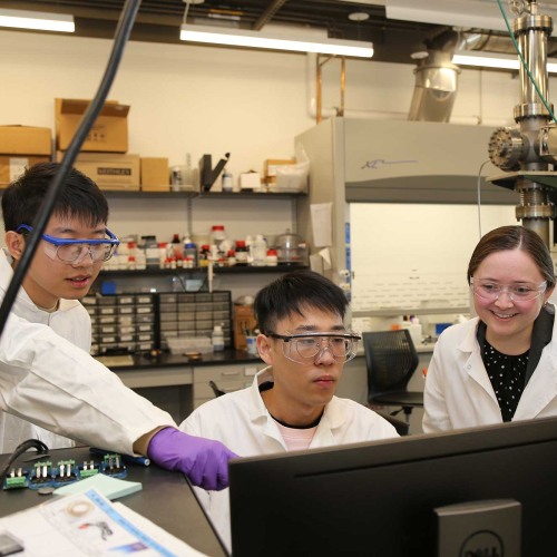 Students working in a lab.