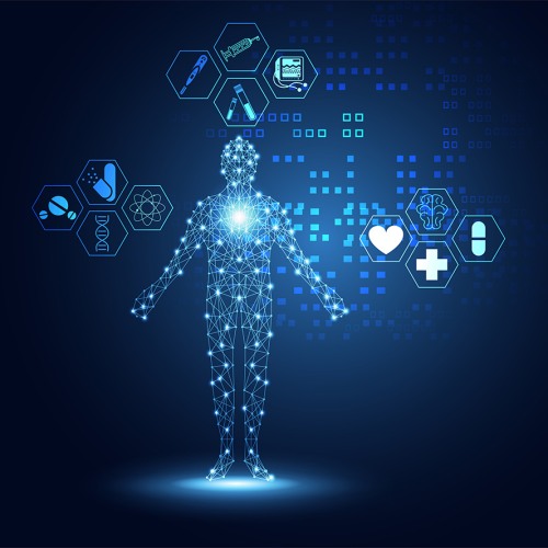 Abstract medical background with flat icons and symbols.