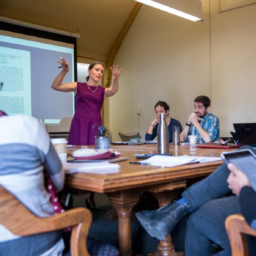 Professor Emily Oster teaches an Economics class