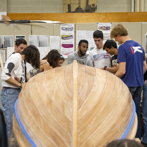 Students building boat